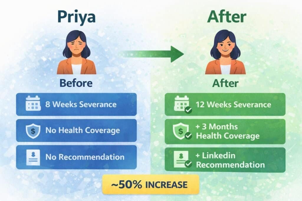 Priya's successful severance negotiation results