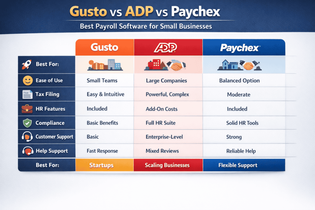 Gusto vs ADP vs Paychex