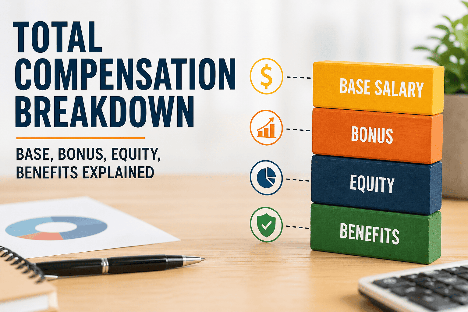 total compensation breakdown base bonus equity benefits explained